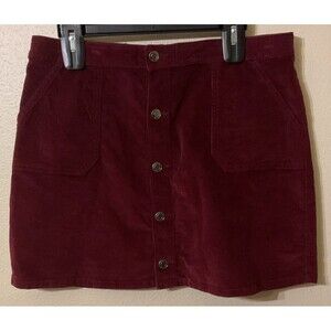 Lands’ End Girls Plus Size 16+ Burgundy Corduroy Button Front A-Line Skirt